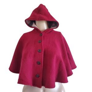Burberry Red Wool Hooded Children's Rosa Nova Check Lined Capelet (M)
